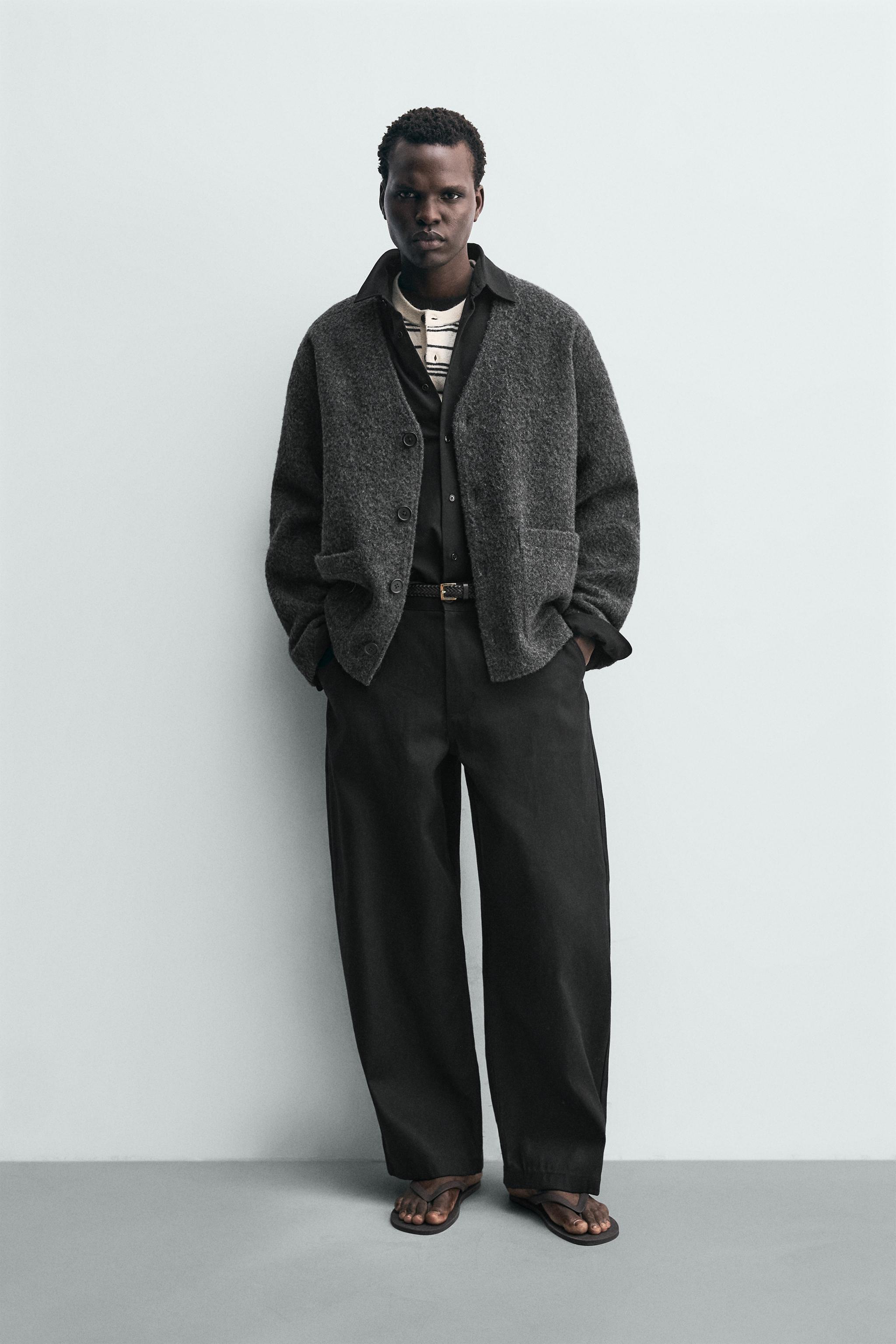 TEXTURED WOOL BLEND CARDIGAN
